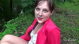 fucking her wet pussy deep creampie picnic woods nature quickie