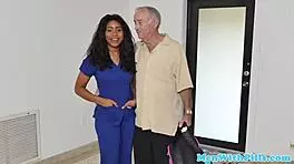 Ebony Beauty Rides Old Bloke Cock to Facial Cumshot