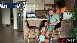 Cheating Wife Fucks Hard While Husband Cooks Dinner