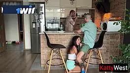 Cheating Wife Fucks Hard While Husband Cooks Dinner