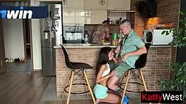 Cheating Wife Fucks Hard While Husband Cooks Dinner