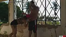 Hot intruder storms abandoned house bangs on porch kitchen everyone watches the wild fuck 😈🏚️💦