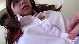 Sexy petite asian beauty sucks and plays with hard cock moaning uncensored