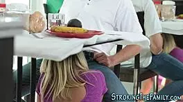 Experienced woman sneaks blowjob under desk in office