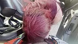 Old teacher slurps my huge black cock sloppy in public car blowjob