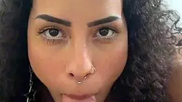 petite brunette latina takes rough pov deepthroat gagging cowgirl to cum on tits