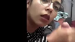 hey horny latina gives creamy handjob finish right in his palm