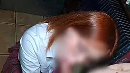 redhead cutie flashes panties blows pov in school library