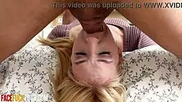 oh god this cute blonde teen gets her face fucked upside down by huge cock
