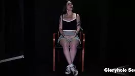 gloryholesecrets' tattooed petite rhea deepthroats and swallows massive gloryhole loads