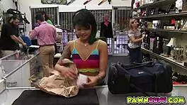 horny asian pawnshop slut deepthroats then gets rough pussy fucked hard