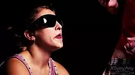 blindfolded milf cheats tasting friend's big cock cum in wild game