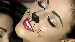 Petite Lesbians Tease with Furry Buttplug Tails on Halloween