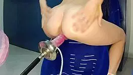 Lola Spice's pussy overflows from HUGE monster DILDO squirt machine