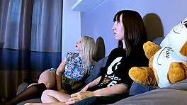 two cute brunettes arrive for photoshoot but end up in pov threesome handjob