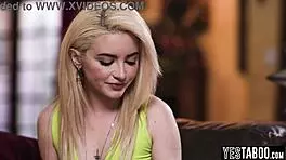 Tiny tattooed blonde tricked into rough rail by hung stud's massive cock