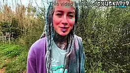 Skinny goth punk gives sloppy public blowjob facial cumshot outdoors