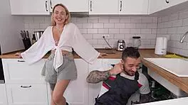 Plumber Repairs Kitchen Pipes Then Pounds Cute Blonde's Wet Pussy Hard
