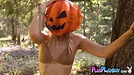 Big ass blonde teen sky pierce poses beautifully masked in lingerie stripping