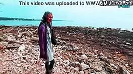 Skinny goth punk gives sloppy public blowjob facial cumshot outdoors