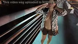 luscious milf braless panty-free struts big tits on bridge 😏🍒🌉