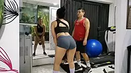 personal trainer muffles gym moans during intense hidden workout session