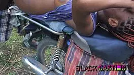 petite ebony wife rides bbc on bike outdoors