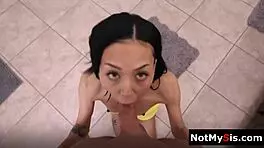 nympho babe bends for monster cock doggystyle ride