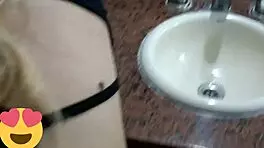 skinny latina teen couple quick creampie fuck in university bathroom