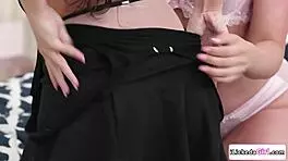 brunette lesbian babe caresses bestie's juicy ass!