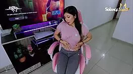 gaming chair squirt soaks leggings wet pussy orgasm close-up