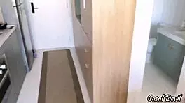 naughty redhead calls hotel janitor for ass shaking fuck while bf's away