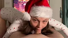 Gentle New Year's BLOWJOB Turns Wild SEX with Cute Tight PUSSY Girl!
