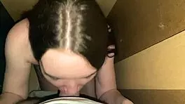 nervous girl hides in closet but ends up slurping on huge cock keeping her mouth busy