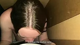 nervous girl hides in closet but ends up slurping on huge cock keeping her mouth busy