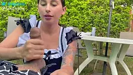 Cleaning chica's intriguing garden rendezvous with coworker