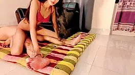 horny brunette caresses cock then rides it cowgirl style