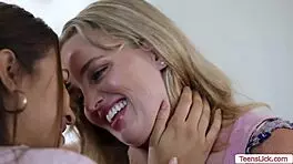 making my busty brunette friend's shaved pussy drip wet 👅💦