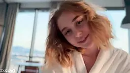 wake to blondes perfect curves glistening with morning cum delight