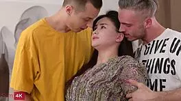 chubby brunette babe takes wild dp with cumshots 🍑💦🔥