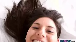 Redhead teen pov gets her shaved pussy licked and sucked by brunette lesbian 😘👅