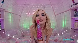 Tiny blonde teen shaved pussy rides big cock cowgirl deep