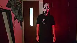 trick or treat on halloween with my hot ghostface roommate in costume