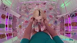 Tiny blonde teen shaved pussy rides big cock cowgirl deep