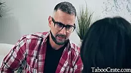 Old guy dangles big cock to stop skinny petite teen running away cowgirl style