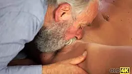 Old man teaches young teen the depths of sexual geography in bed