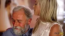 Old man teaches young teen the depths of sexual geography in bed