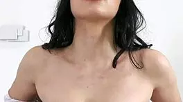 Beautiful brunette sofi li toys pussy takes cum in mouth