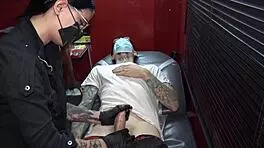 mei pang and john lemon's cock piercing threesome ends with a messy cumshot explosion