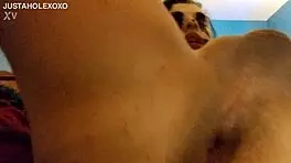 Muscular Bodybuilder Fingers Gaping Ass Closeup in Piercing Clown Paint